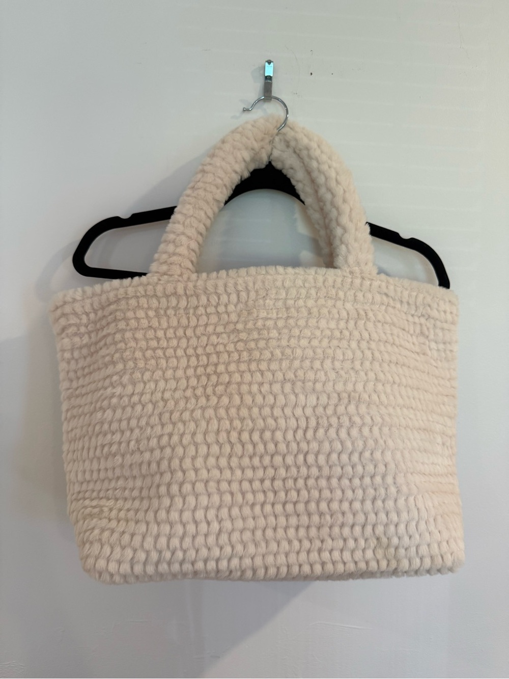 Cream Plush Knit Tote Bag
